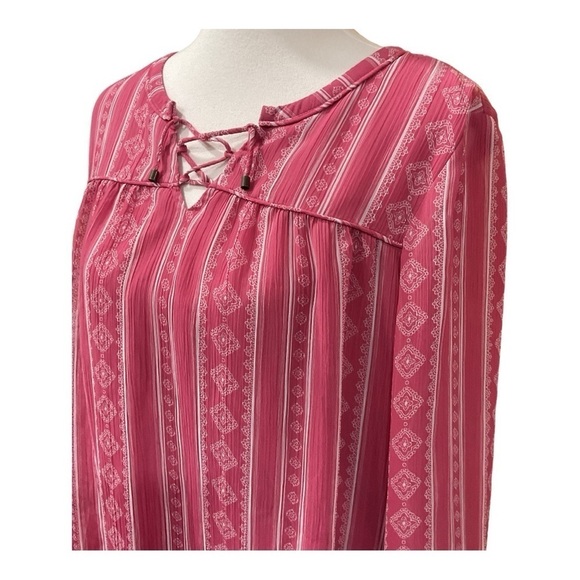 St. John’s Bay Pink Lace Up Long Sleeve Tunic Top - Picture 5 of 6